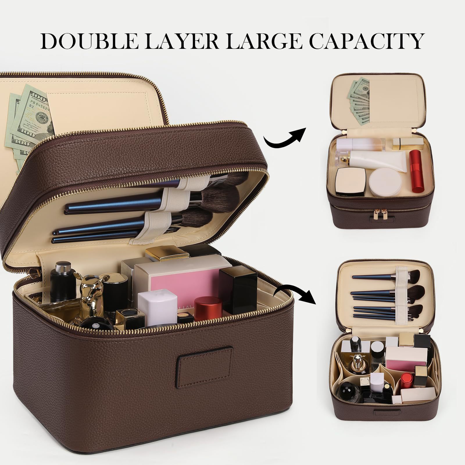 대용량 이중 레이어 고급 화장품 가방, 여행용 탑 핸들 - Luxury Bags Leather 리뷰 및 가격